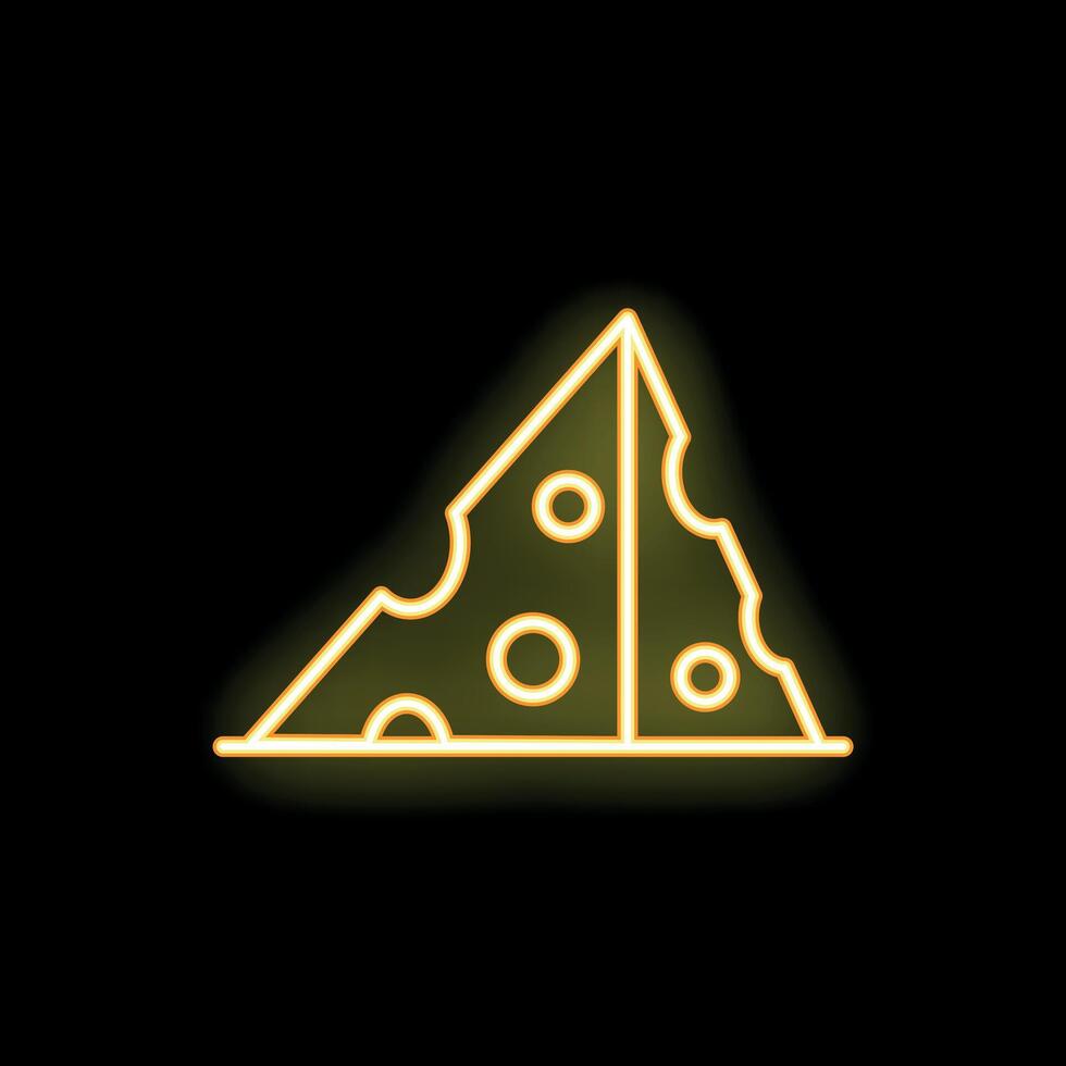 Neon sign of cheese slice glowing on black background vector
