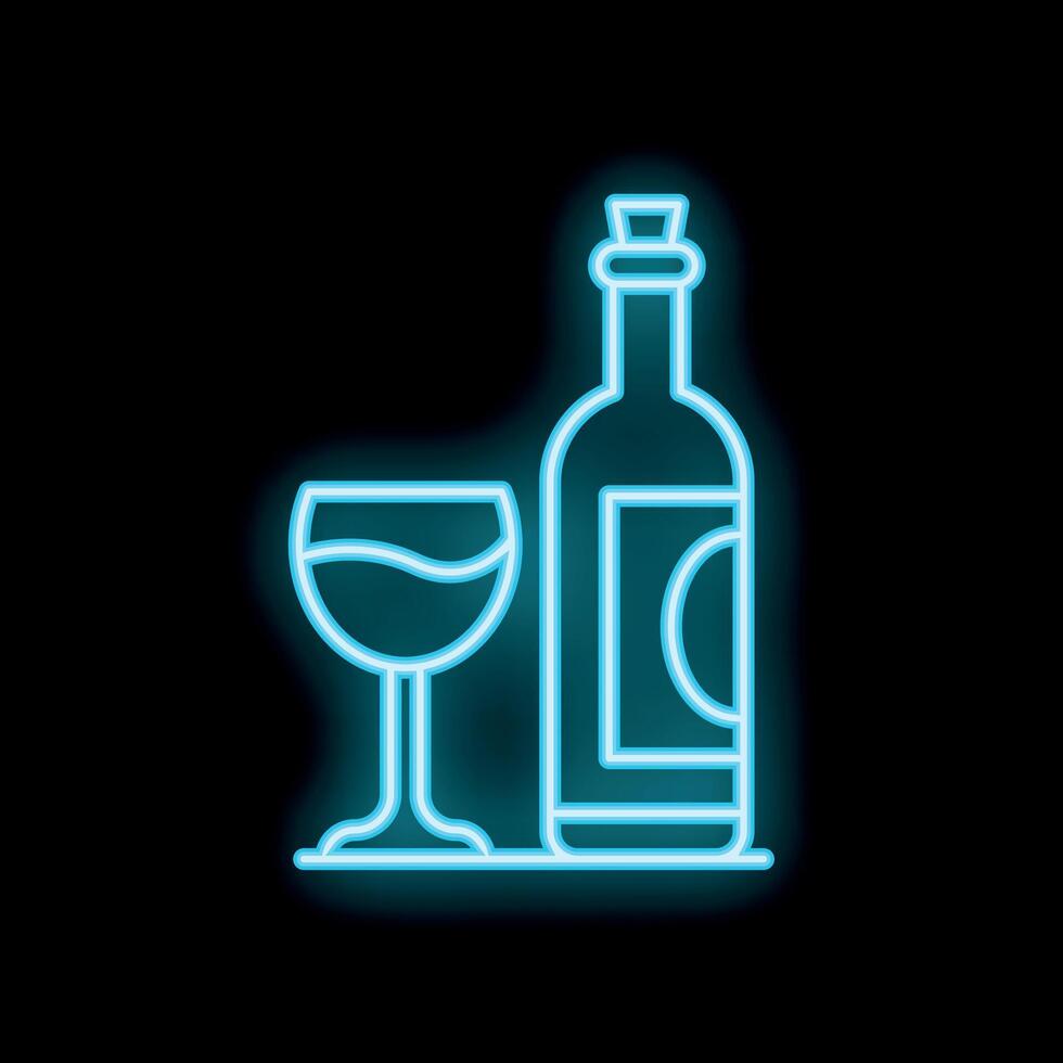 Glowing neon sign of wine bottle and glass on black background vector