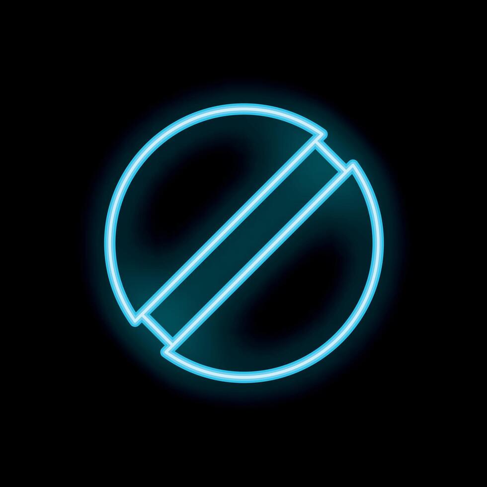 Blue neon sign showing pill icon on black background vector