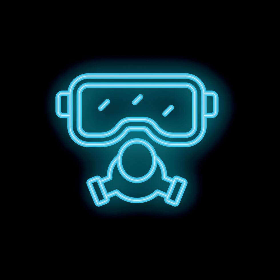 Glowing neon icon of protective gear with goggles and respirator mask vector