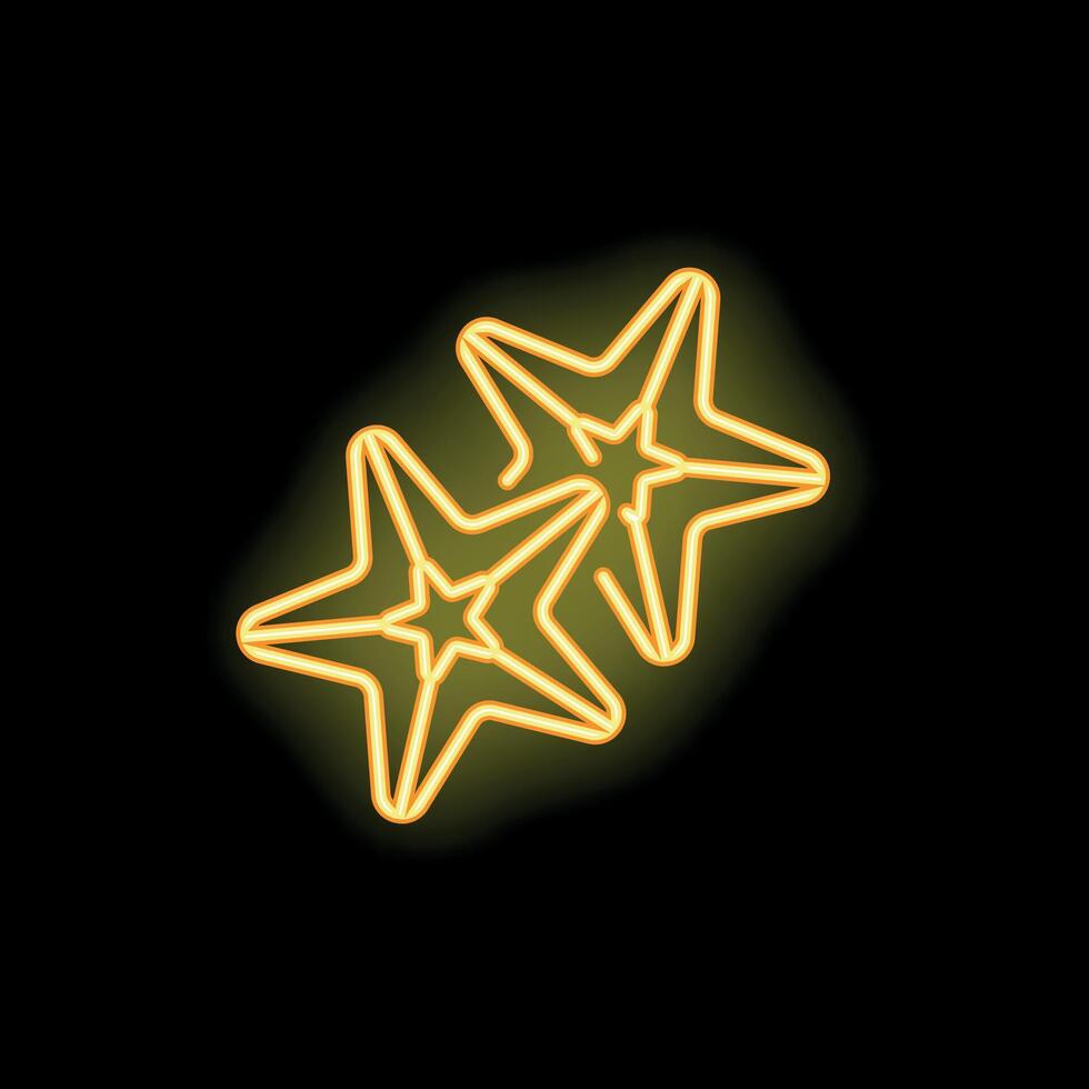Two glowing neon starfish on black background vector