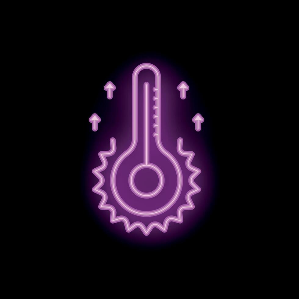 Neon thermometer showing rising temperature on black background vector