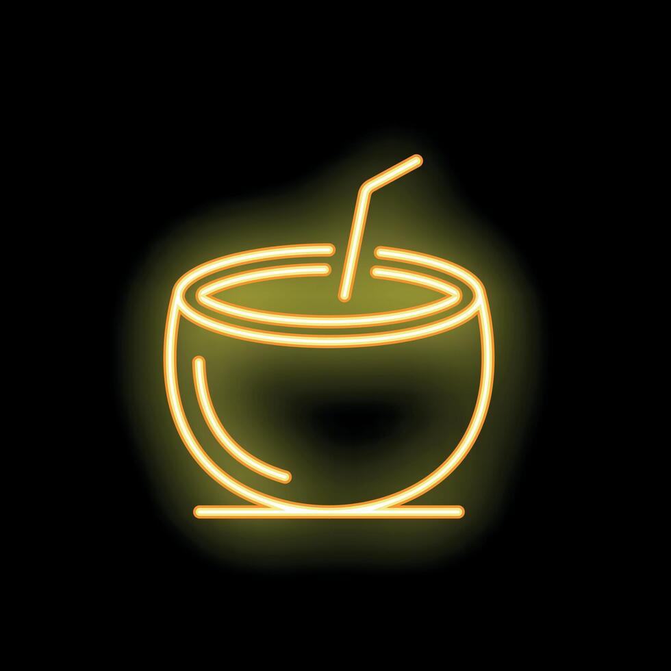 Neon icon of coconut cocktail with drinking straw on black background vector
