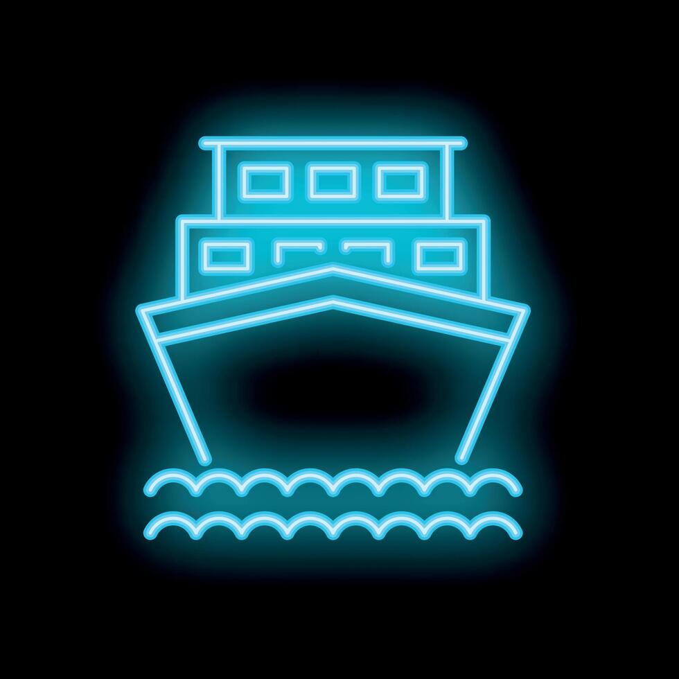 Big cruise ship sailing in ocean neon sign on black background vector