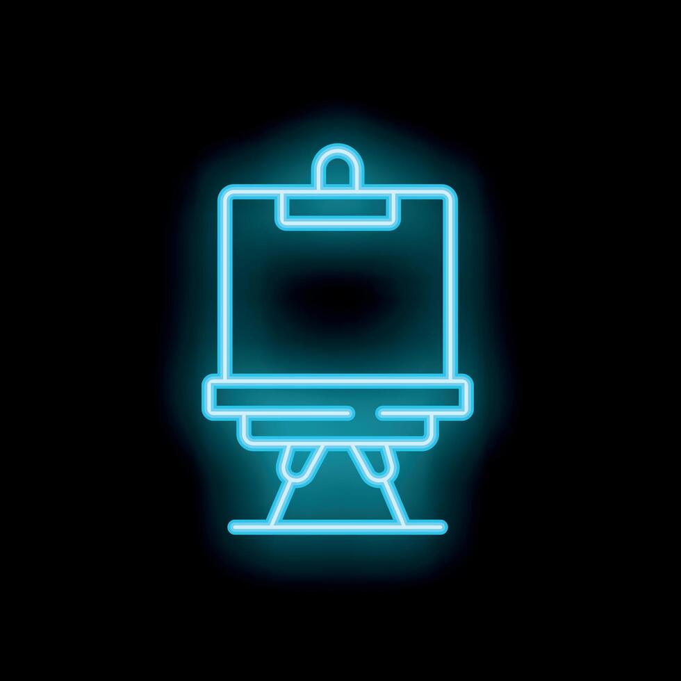 Neon blue easel icon on black background glowing brightly vector