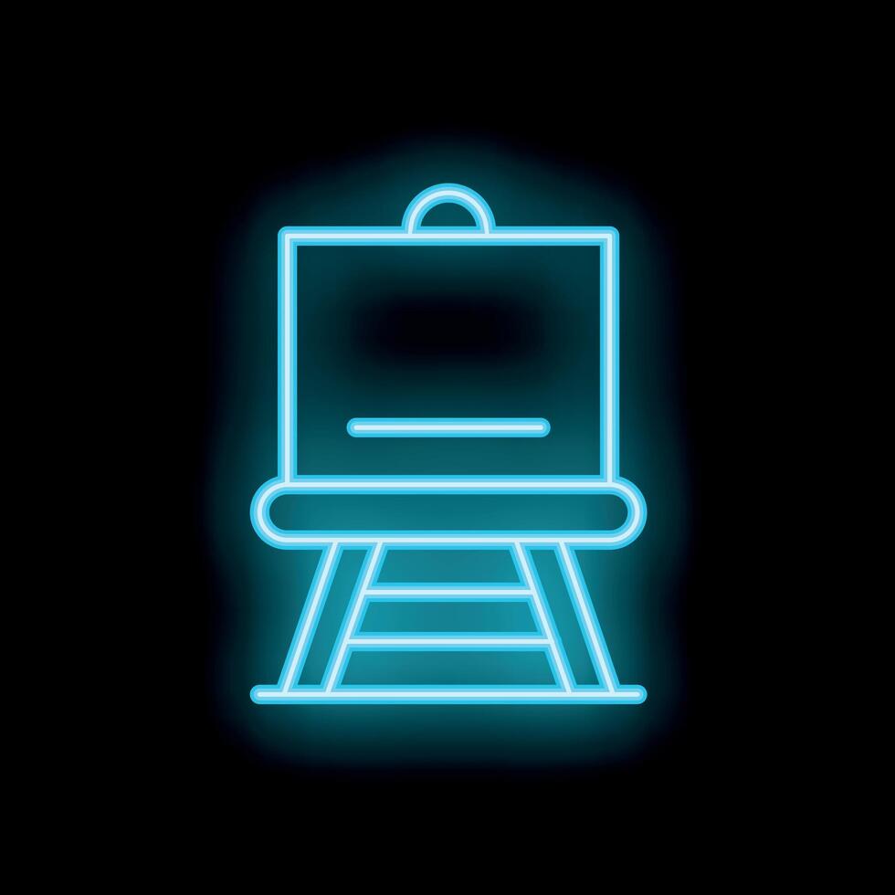 Blue neon sign depicting an easel on black background vector
