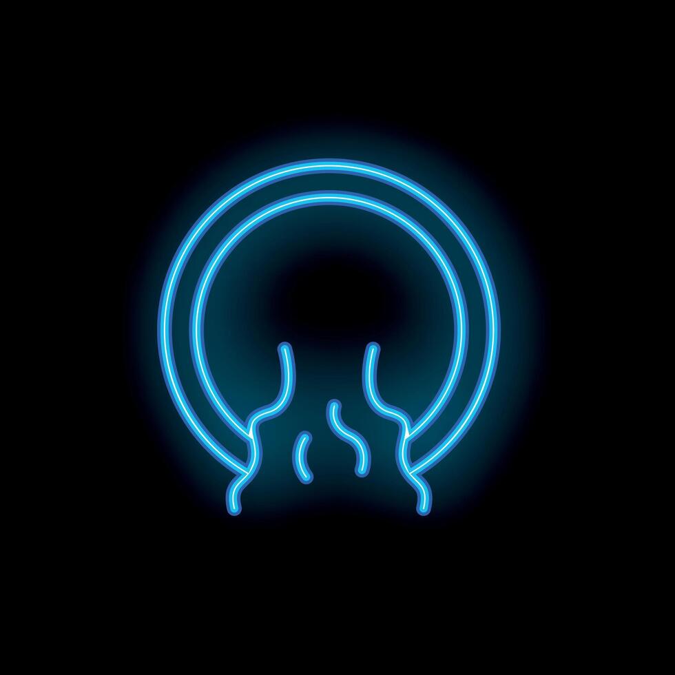 Blue neon sign of a portal opening with smoke coming out on a black background vector