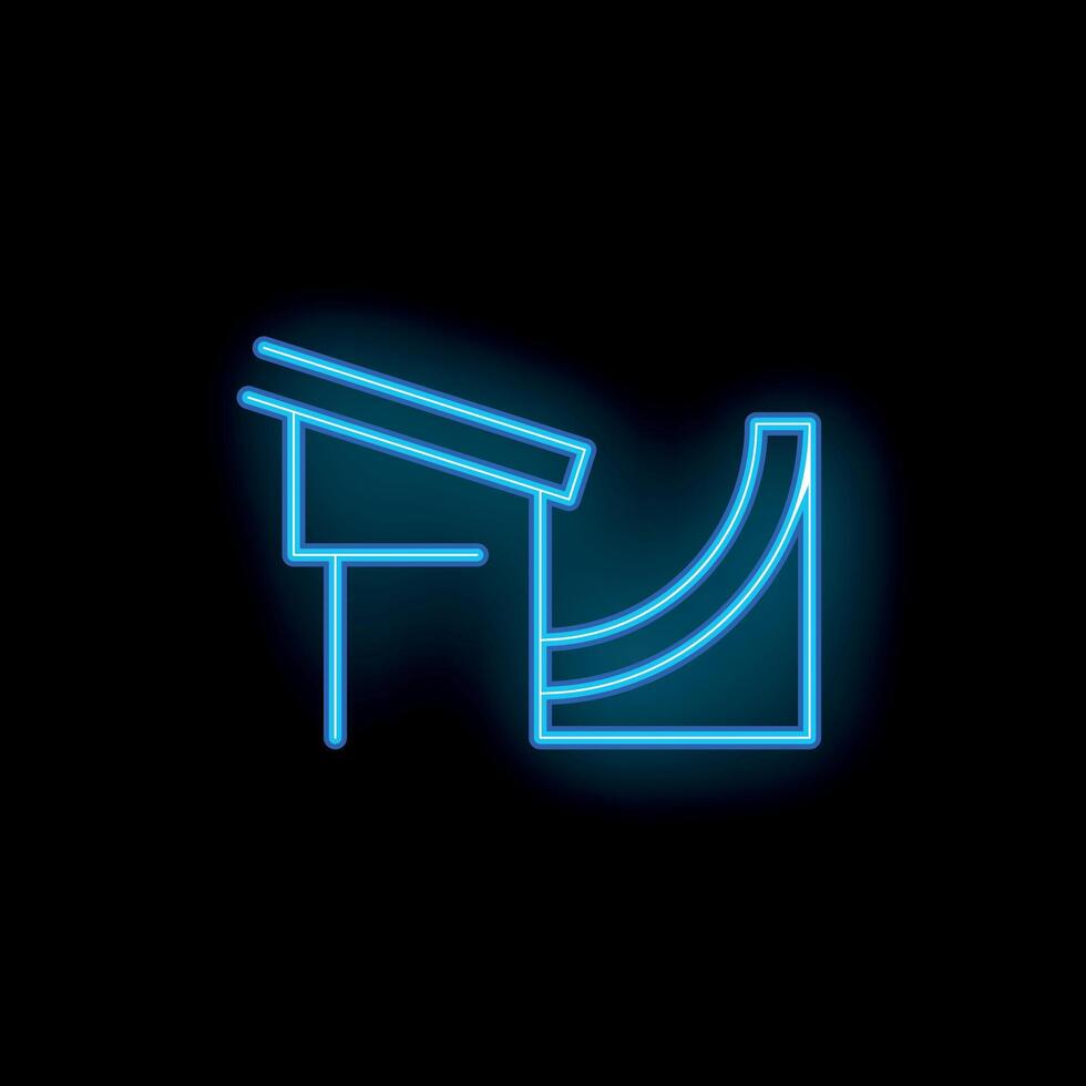 Blue neon sign of a skate park ramp on black background vector