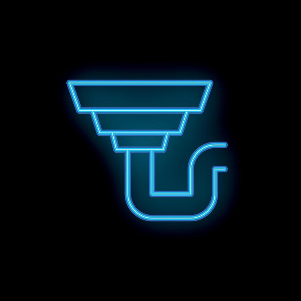 Blue neon sign showing a cctv security camera on black background vector