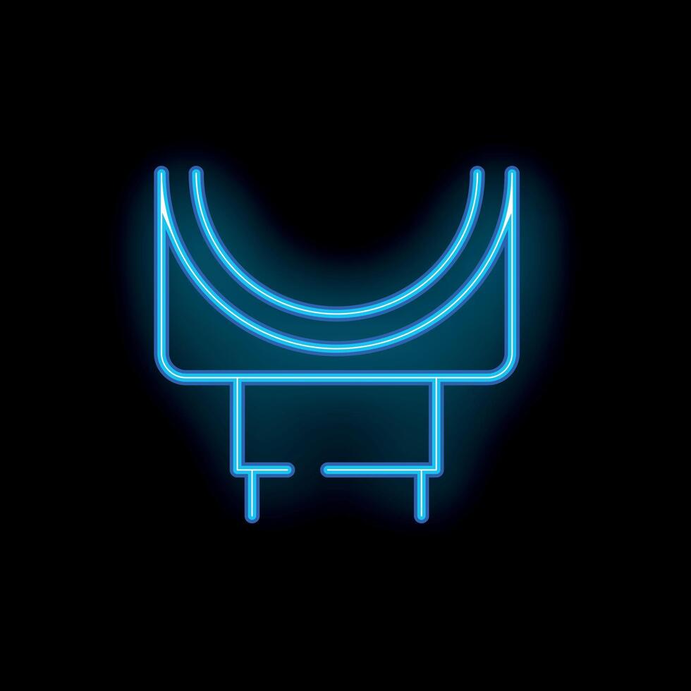 Neon icon of a skate park ramp glowing blue on a black background vector