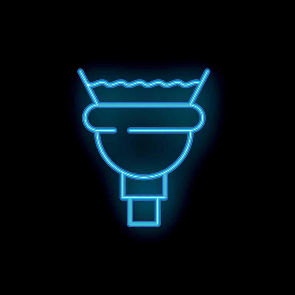 Blue neon icon of overflowing sink depicting plumbing issues on black background vector