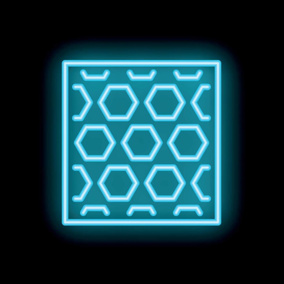 Blue neon sign of a honeycomb pattern glowing on a black background vector