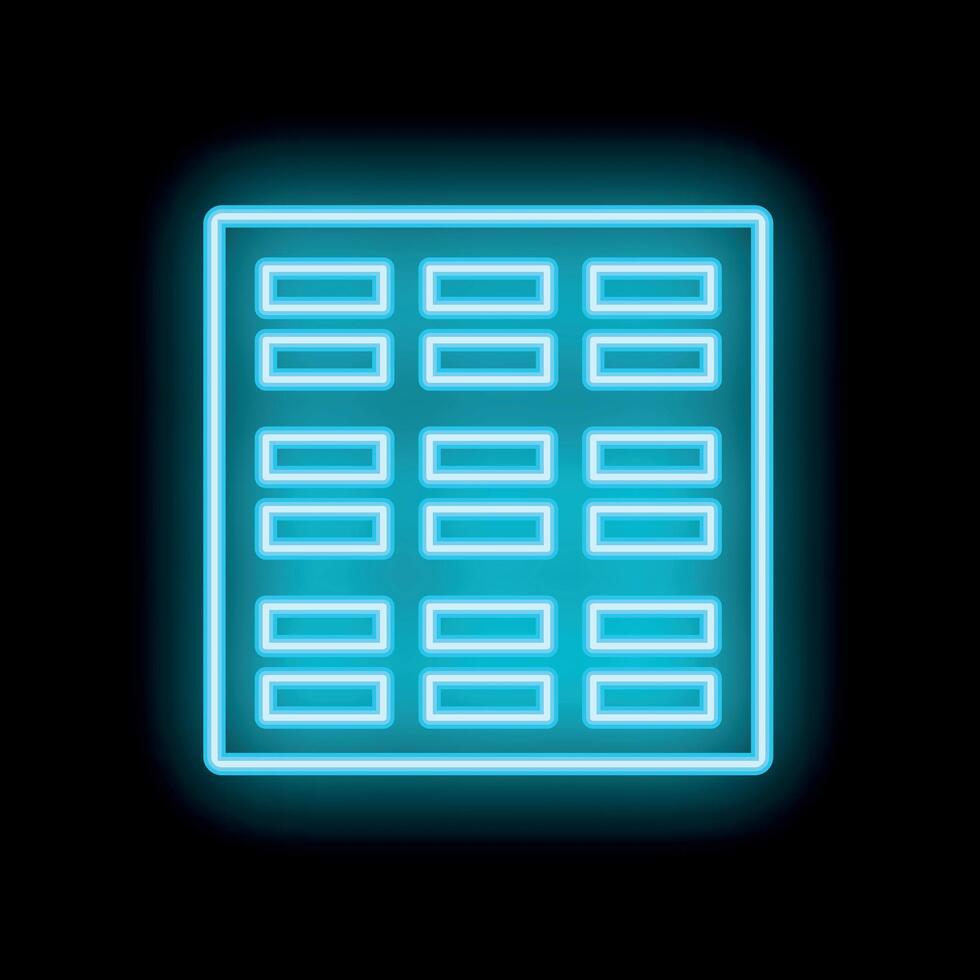 Blue neon sign of a spreadsheet showing financial data vector