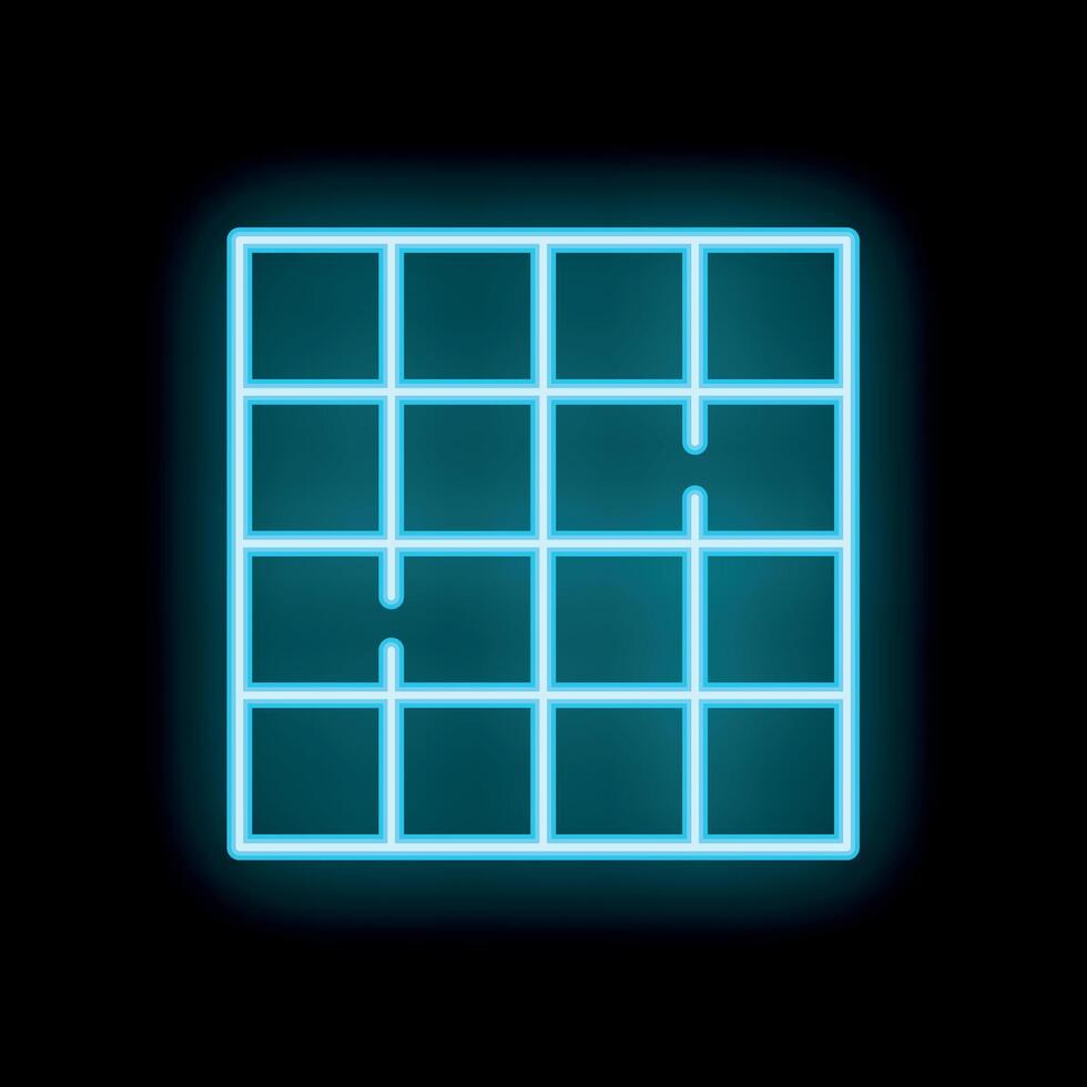 Neon blue empty spreadsheet icon glowing on black background vector