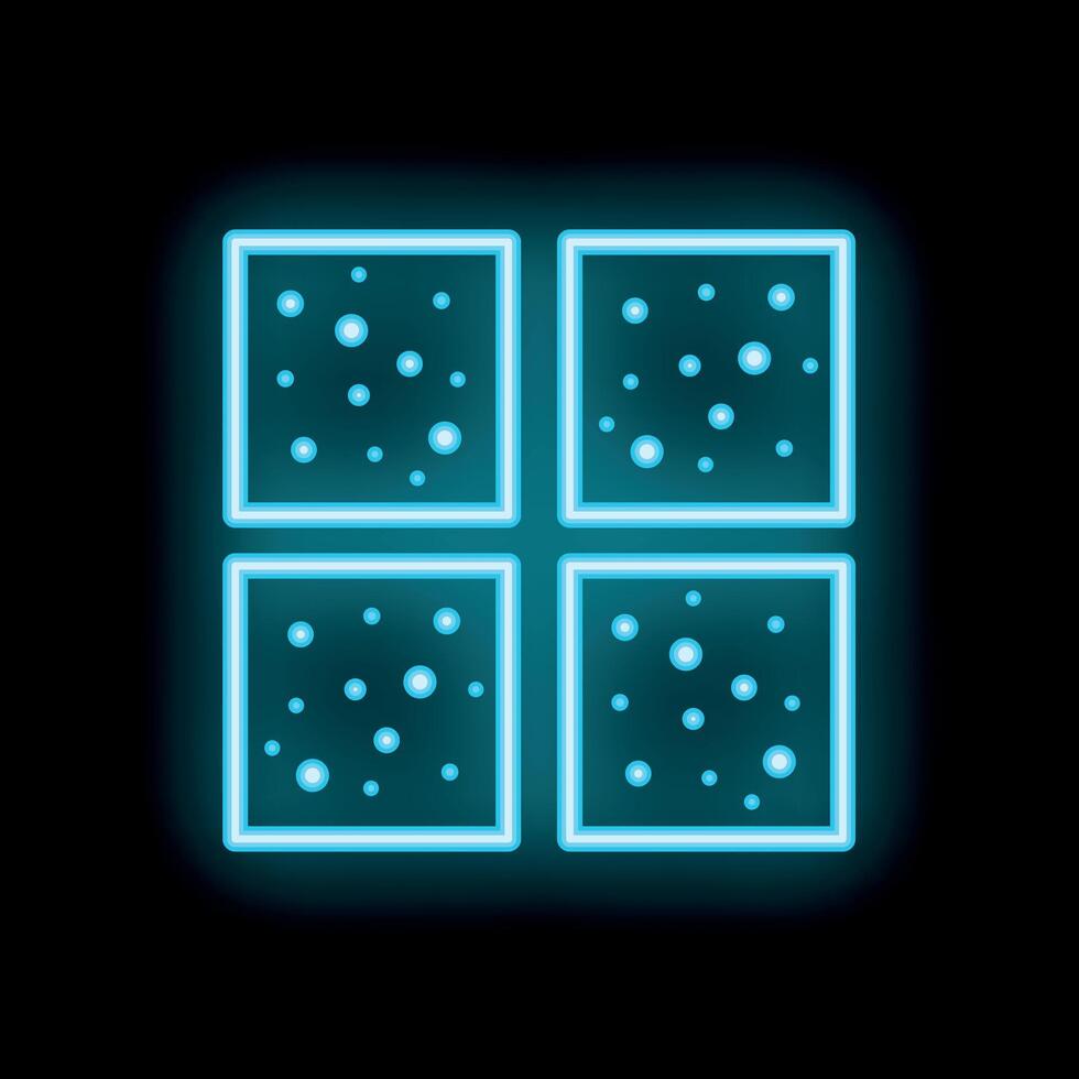 Neon blue light glowing on a four panel window icon on a black background vector