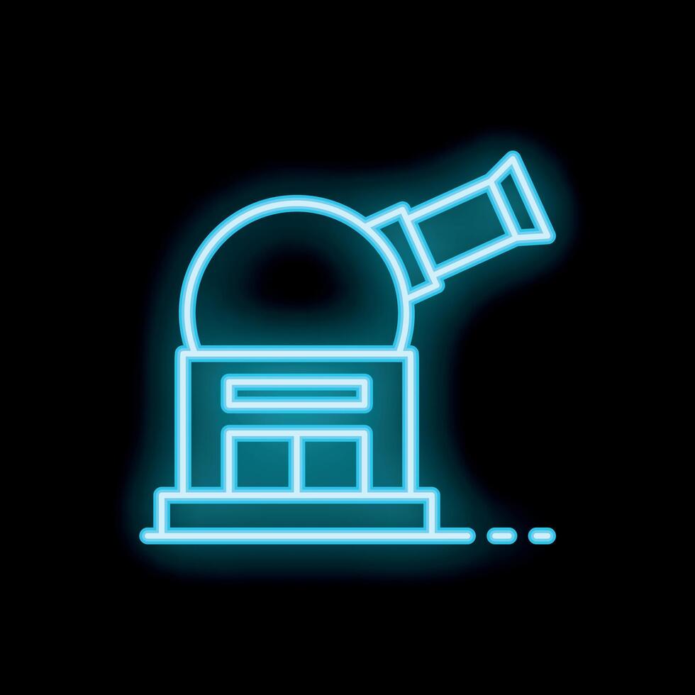 Neon observatory icon depicting telescope observing stars vector