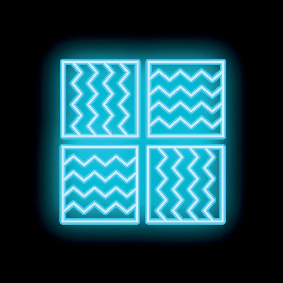 Blue neon light glowing on black wall with four square pattern background vector