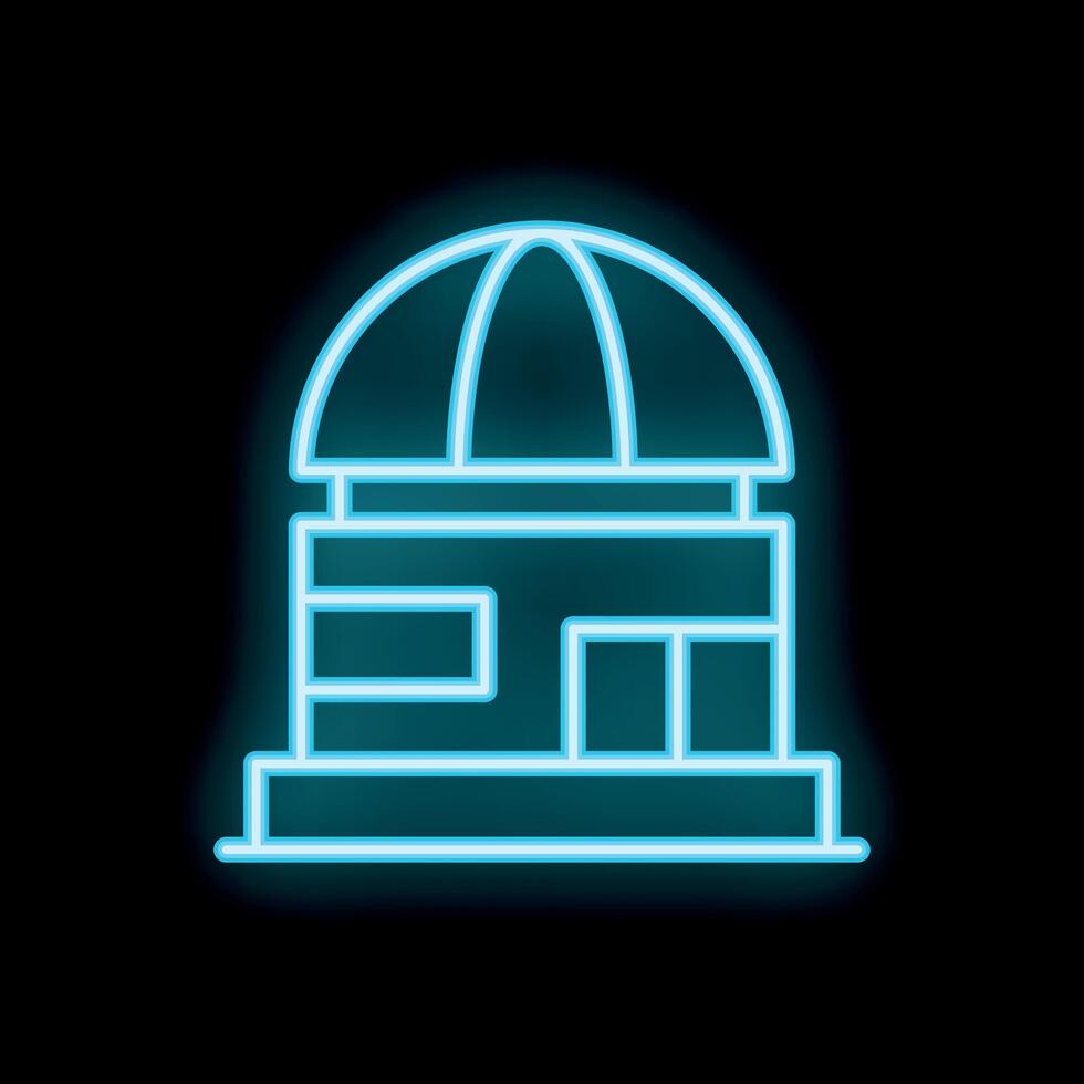 Glowing neon icon of observatory building for exploring space vector