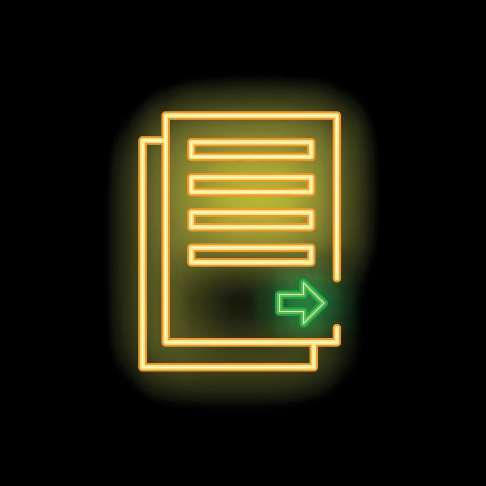 Neon icon of documents with right arrow pointing at them vector