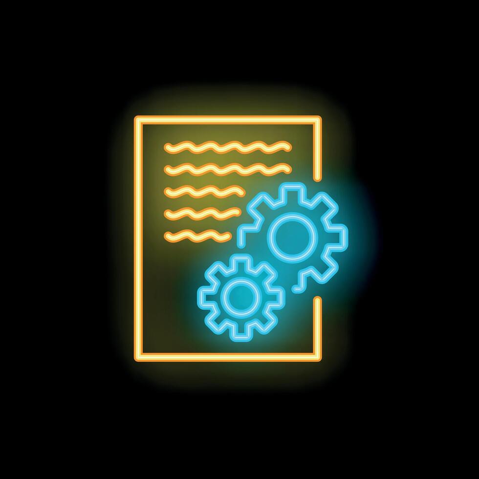 Neon icon of gears working on a document management system vector