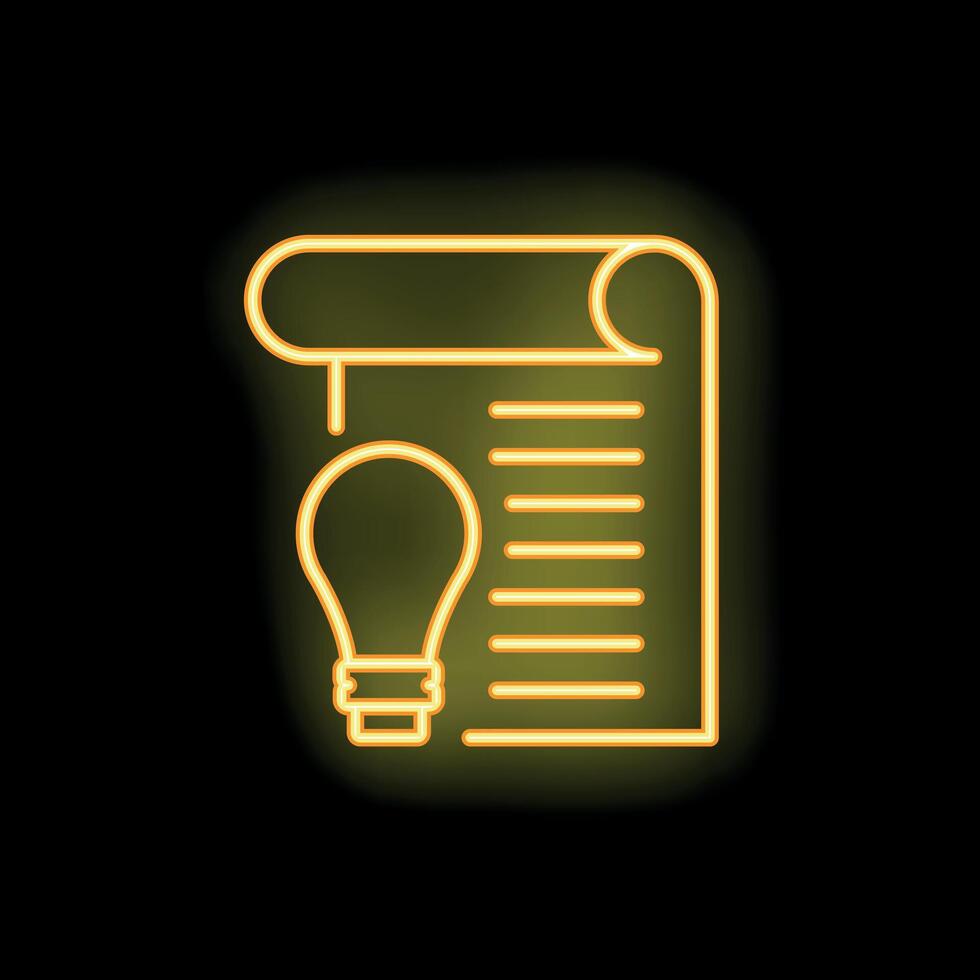 Neon style light bulb shining next to contract representing new ideas vector