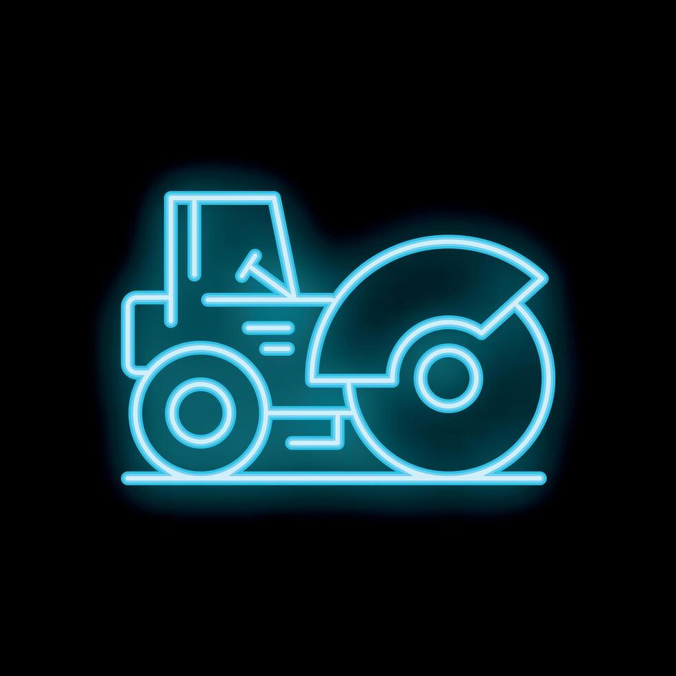 Neon road roller glowing on black background vector