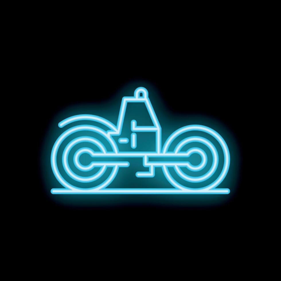 Blue neon glowing icon of a futuristic cyberpunk motorbike vector