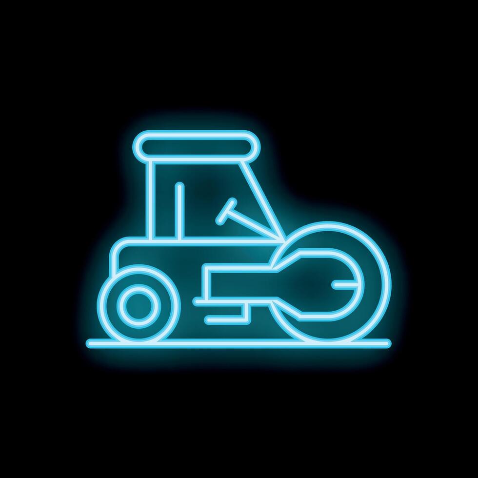 Blue neon sign of road roller on black background vector