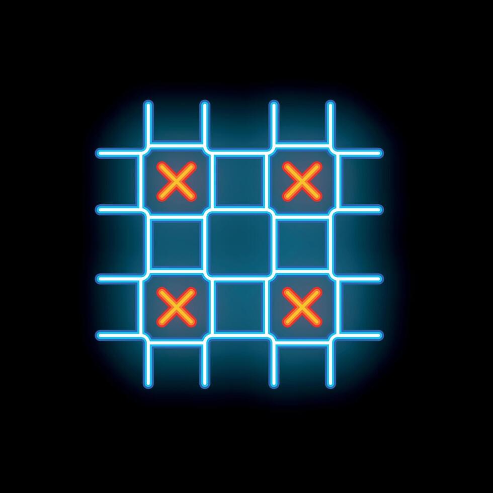 Blue neon grid with four red crosses on black background vector