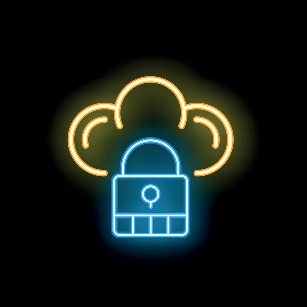 Neon icon of a padlock protecting cloud data vector