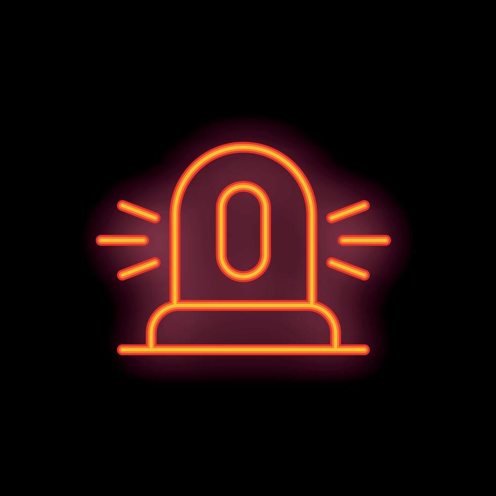 Neon siren flashing with red light on black background vector