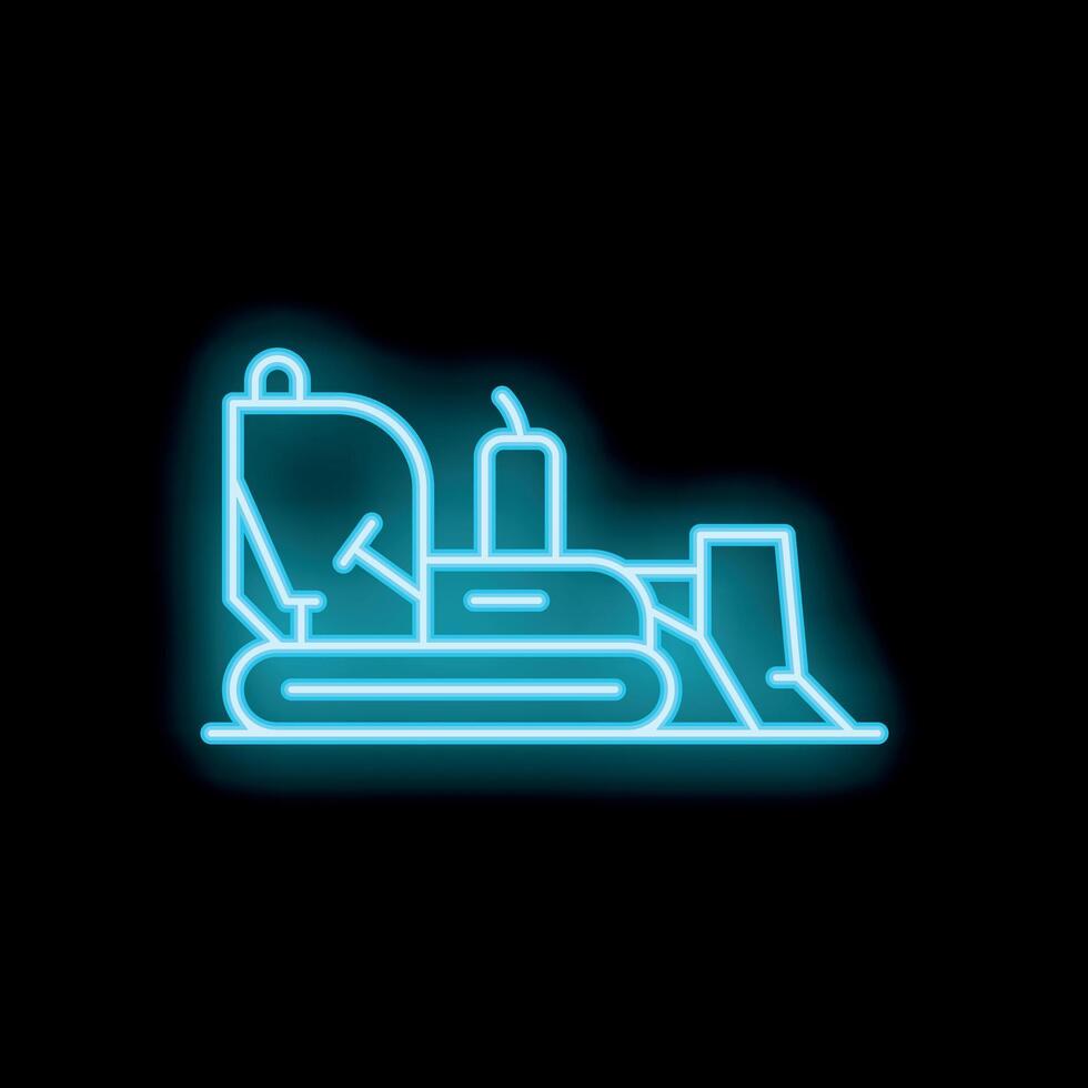 Neon icon of construction bulldozer working at night on black background vector
