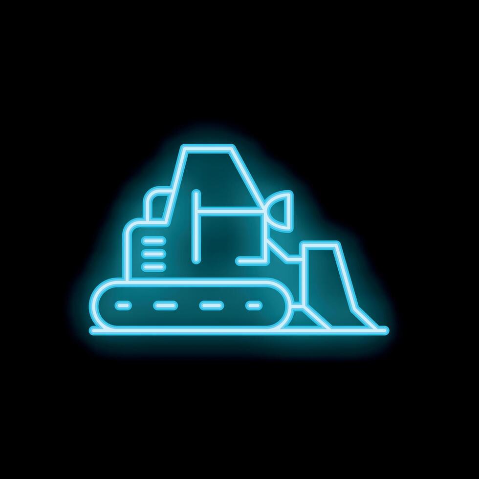 Neon style icon of bulldozer moving earth for construction vector