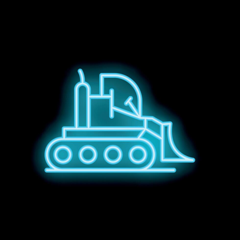 Neon bulldozer icon glowing on black background vector