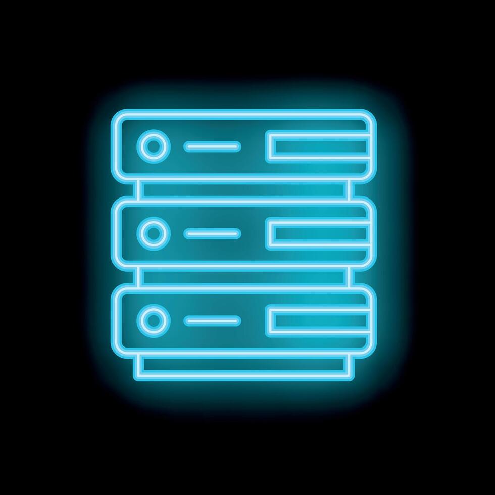 Neon style icon of computer server showing concept of data storage vector