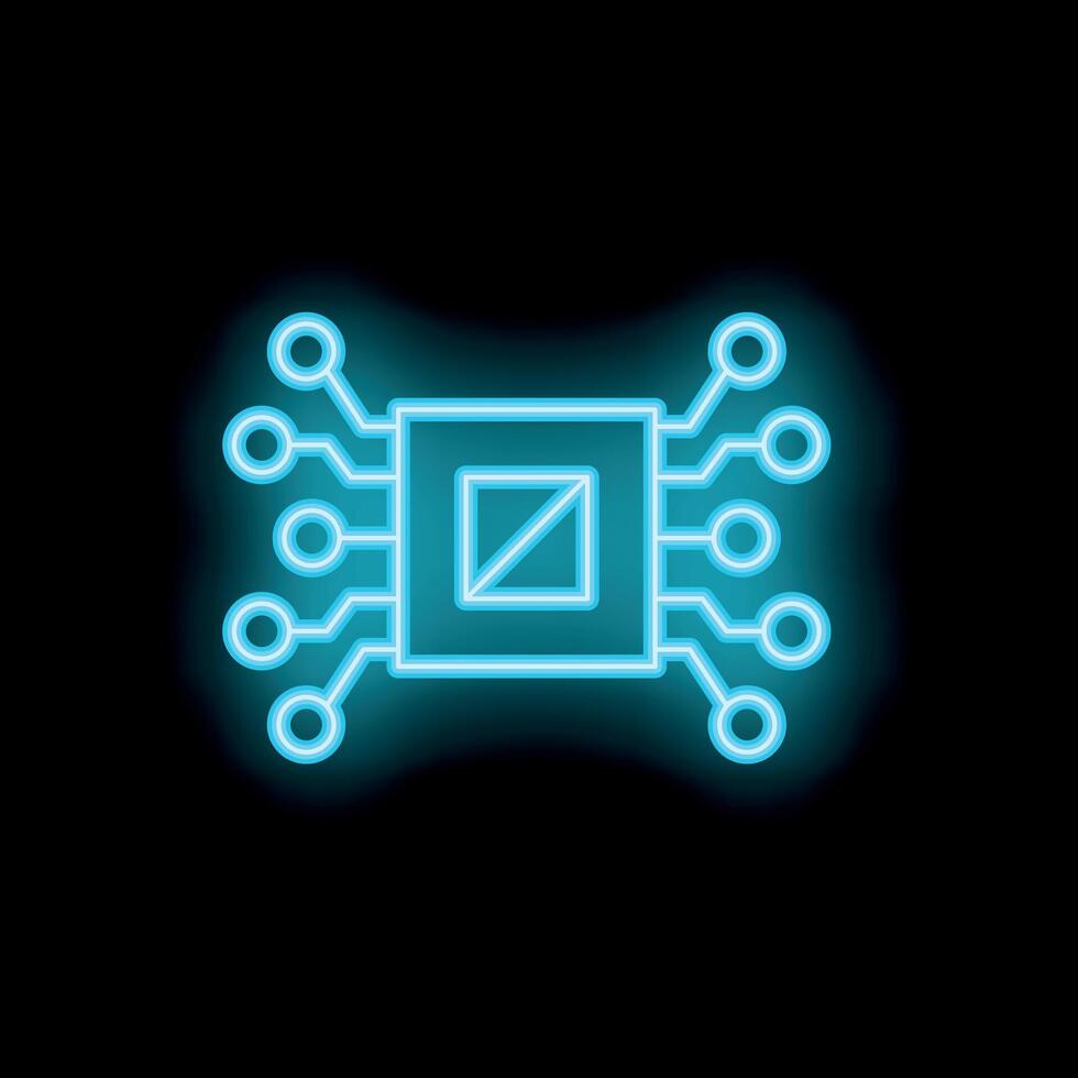 Neon cpu chip glowing on black background vector