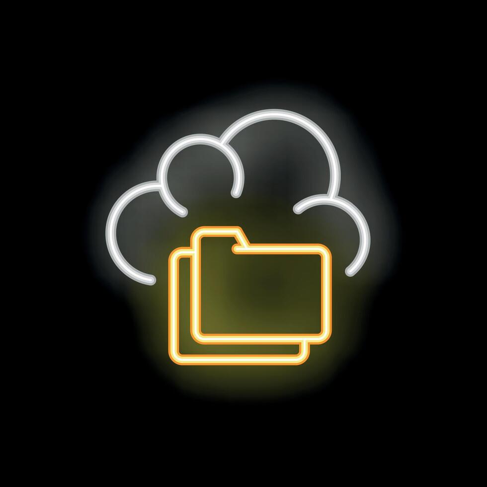 Neon icon of folders uploading to cloud storage service vector
