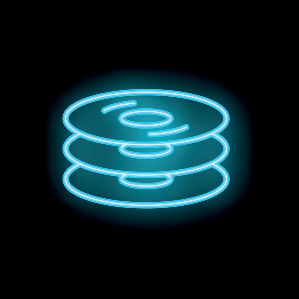 Neon icon of compact discs glowing on black background vector