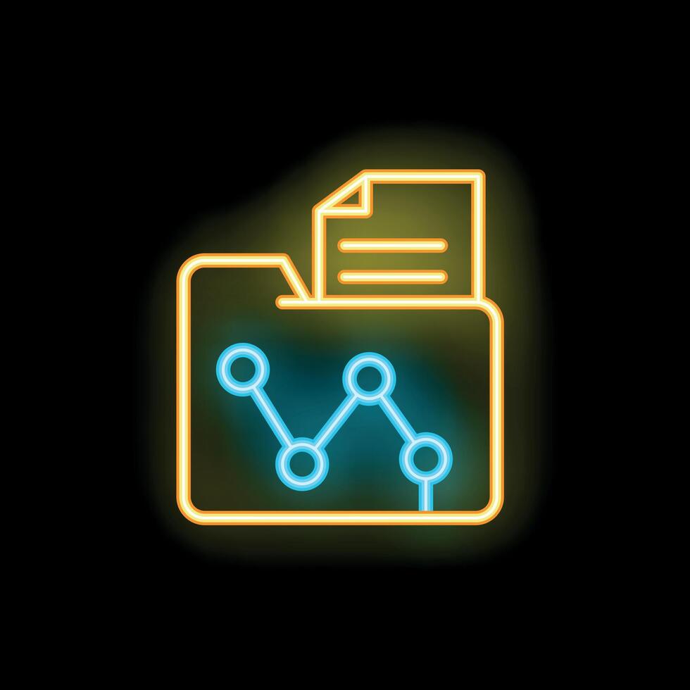 Neon folder icon showing data analysis with line chart and document vector