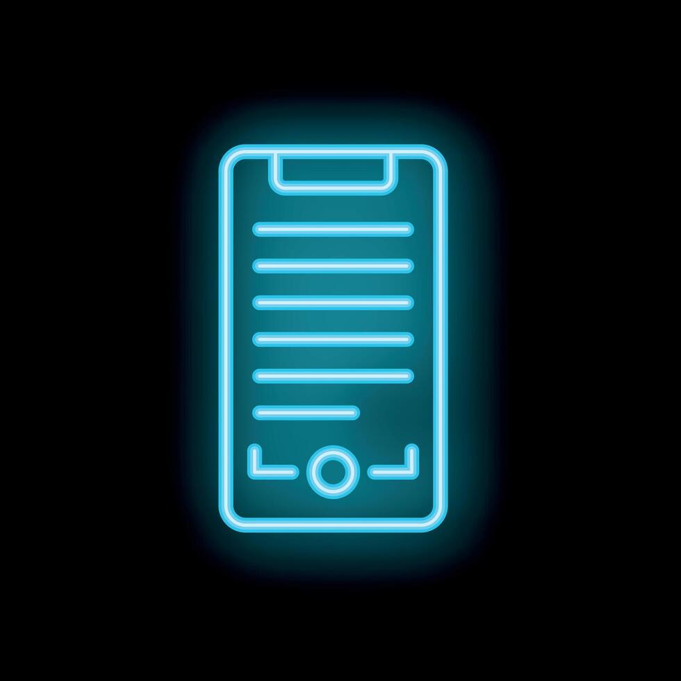 Neon smartphone showing mobile banking app icon in blue vibrant colors vector