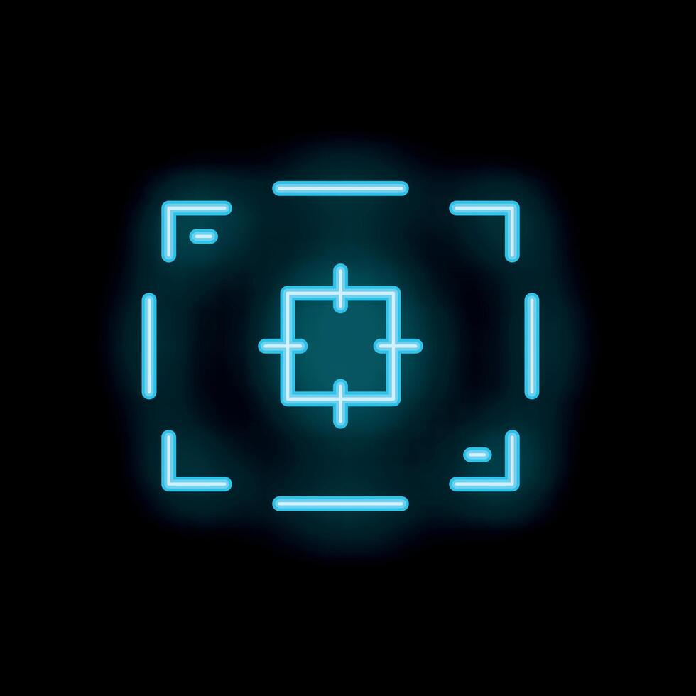 Neon blue focus square glowing on black background vector