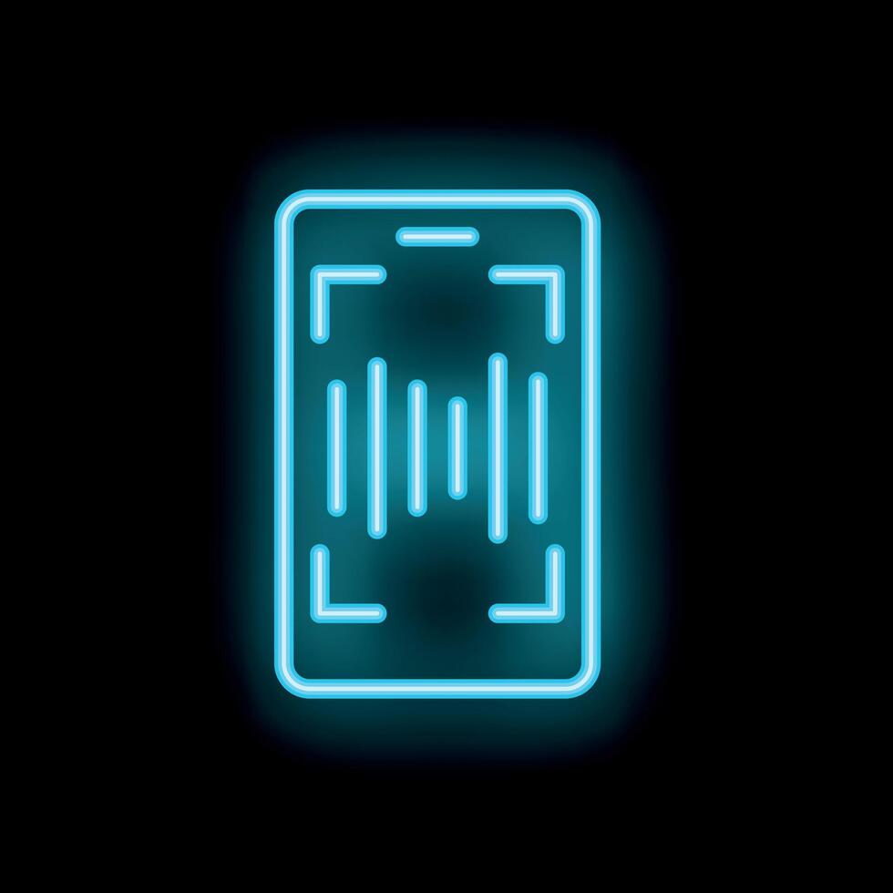 Smartphone scanning barcode with neon light effect vector