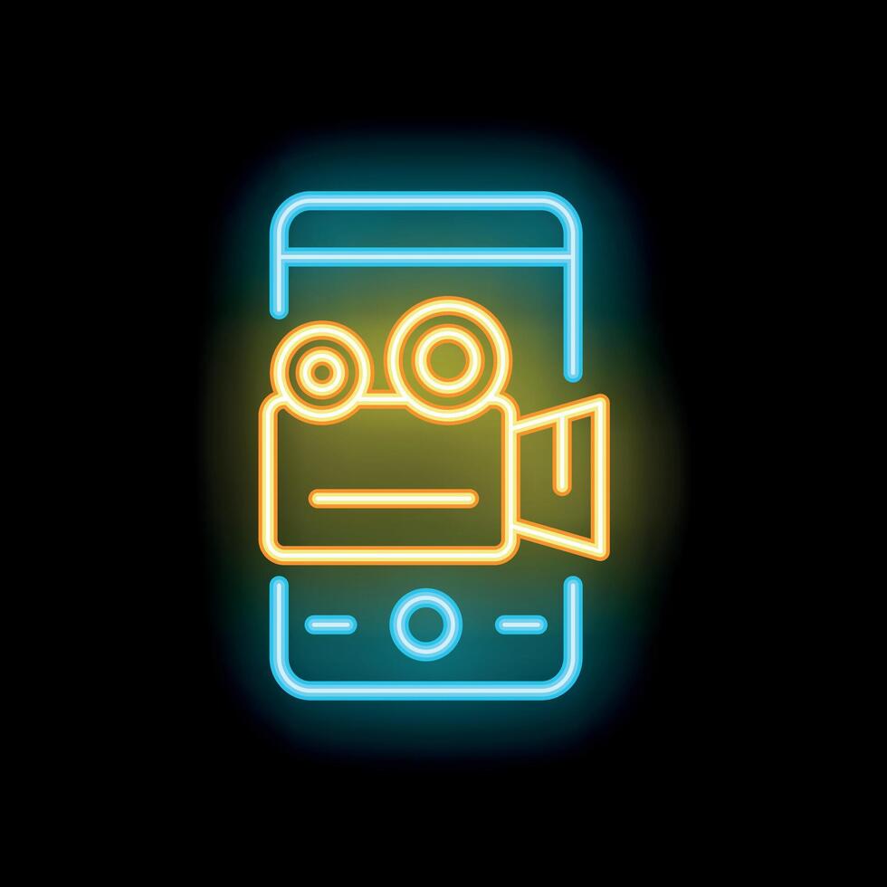 Neon icon of smartphone recording with camera app vector
