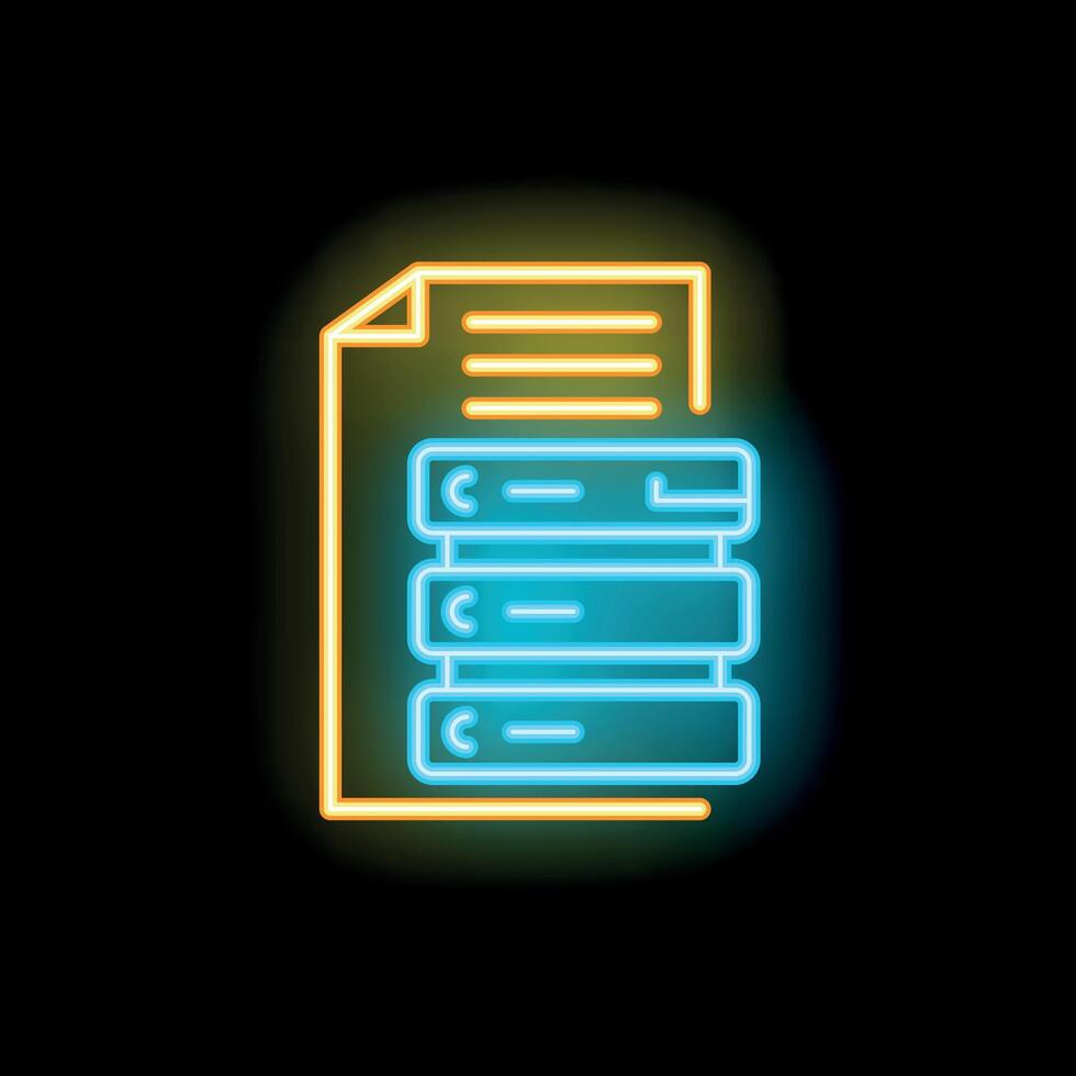 Neon icon of file representing data storing in data center vector