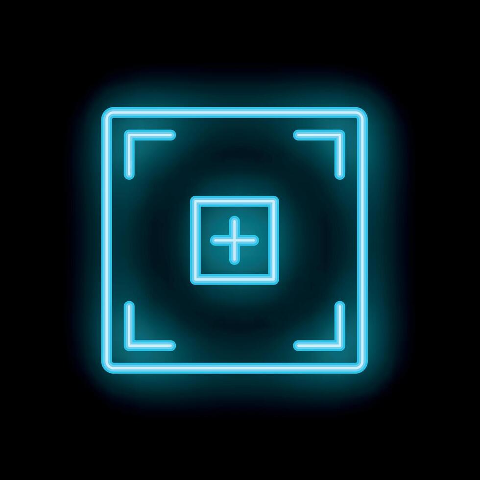 Neon blue focus icon glowing on dark background vector