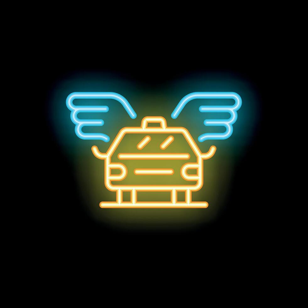 Neon sign of a yellow taxi cab spreading its wings vector