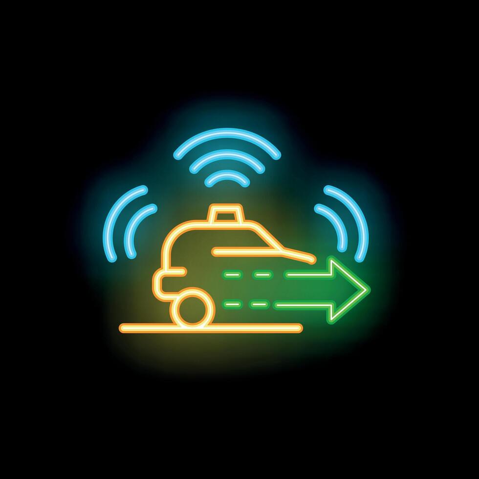 Neon self driving autonomous vehicle using wireless network icon vector