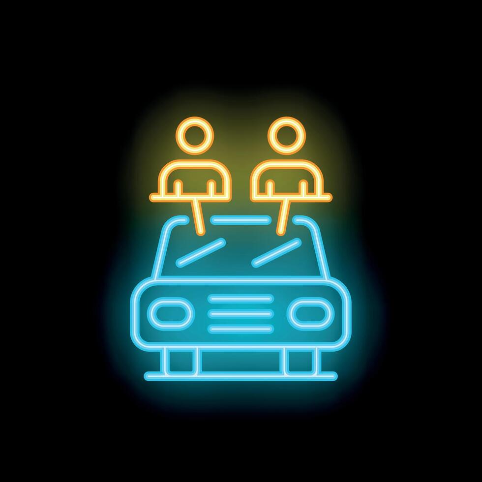 Neon icon of car sharing service with two drivers or passengers vector