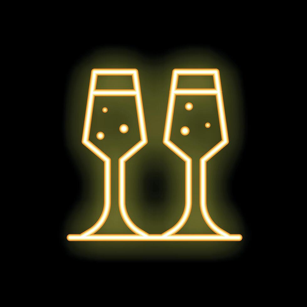 Sparkling champagne glasses celebrating with neon glow effect vector