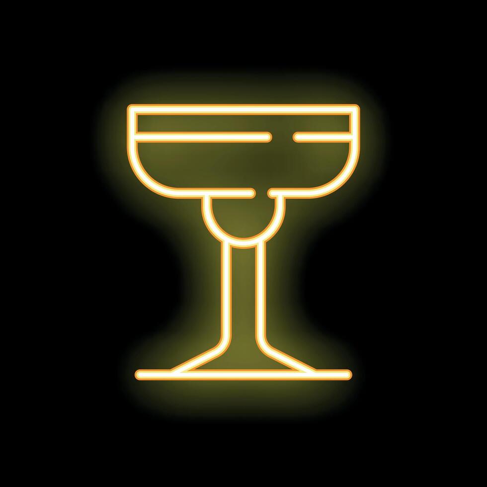Yellow neon sign showing cocktail glass on black background vector